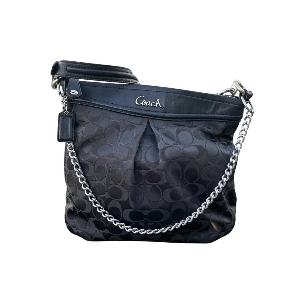 Y2K Coach Ashley Signature C Sateen F20111 Shoulder Hobo Bag Chain Jacquard EUC